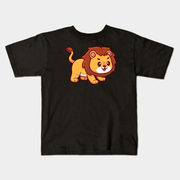 Cute Lion Playing Cartoon Vector Icon Illustration Kids T-Shirt by Catalyst Labs